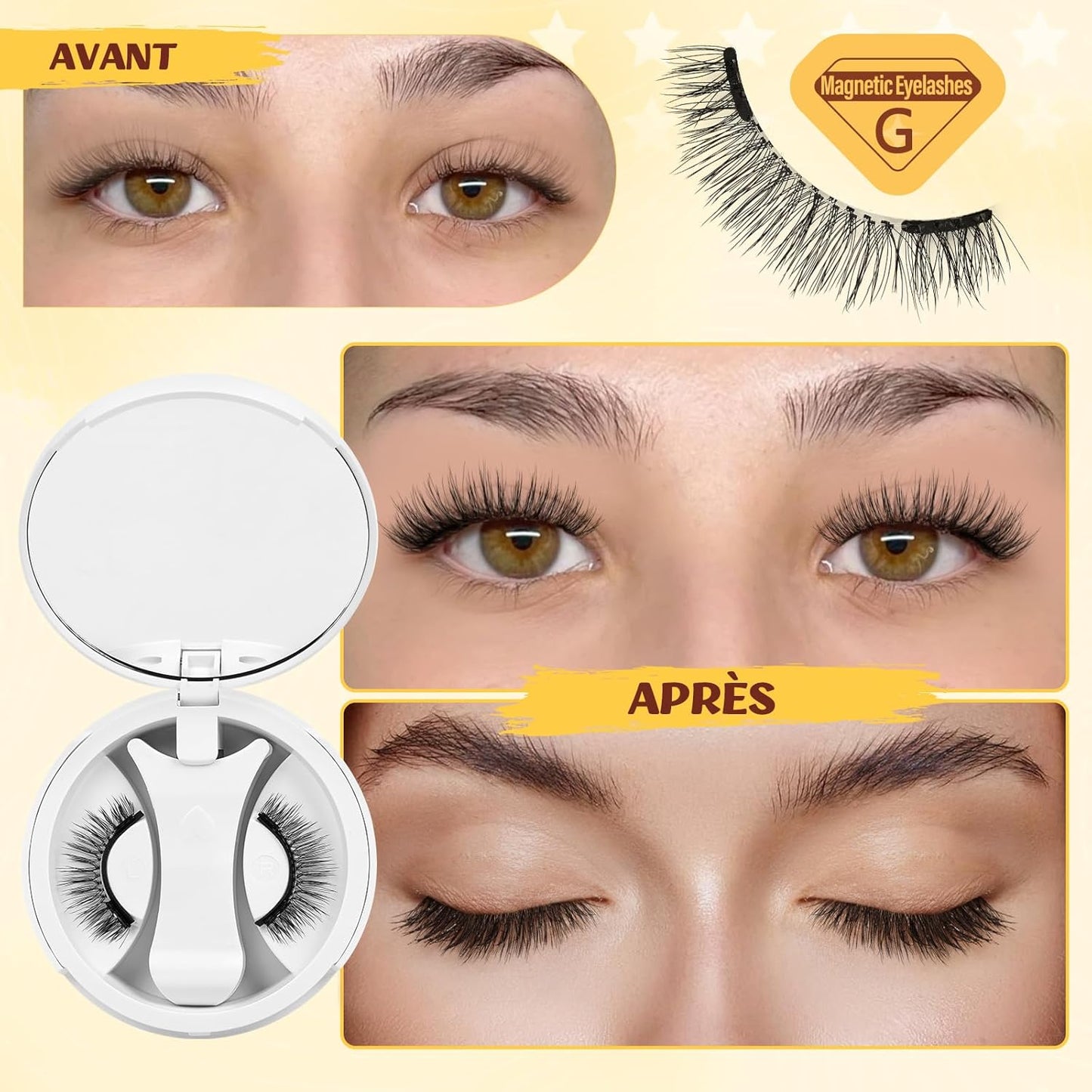 Voiakiu Faux Cils Magnétique, 3D Effet Naturel Réutilisables sans Colle.