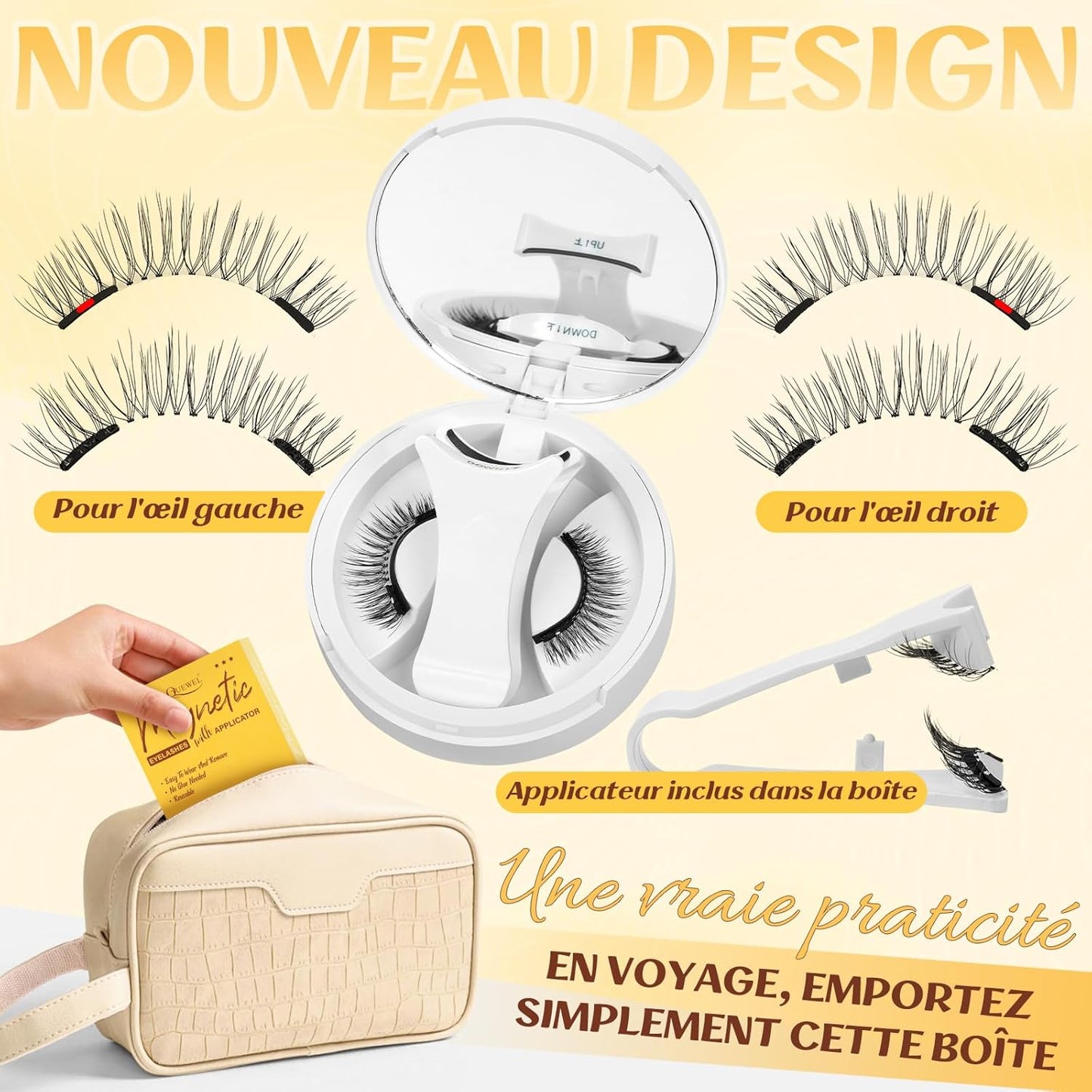 Voiakiu Faux Cils Magnétique, 3D Effet Naturel Réutilisables sans Colle.
