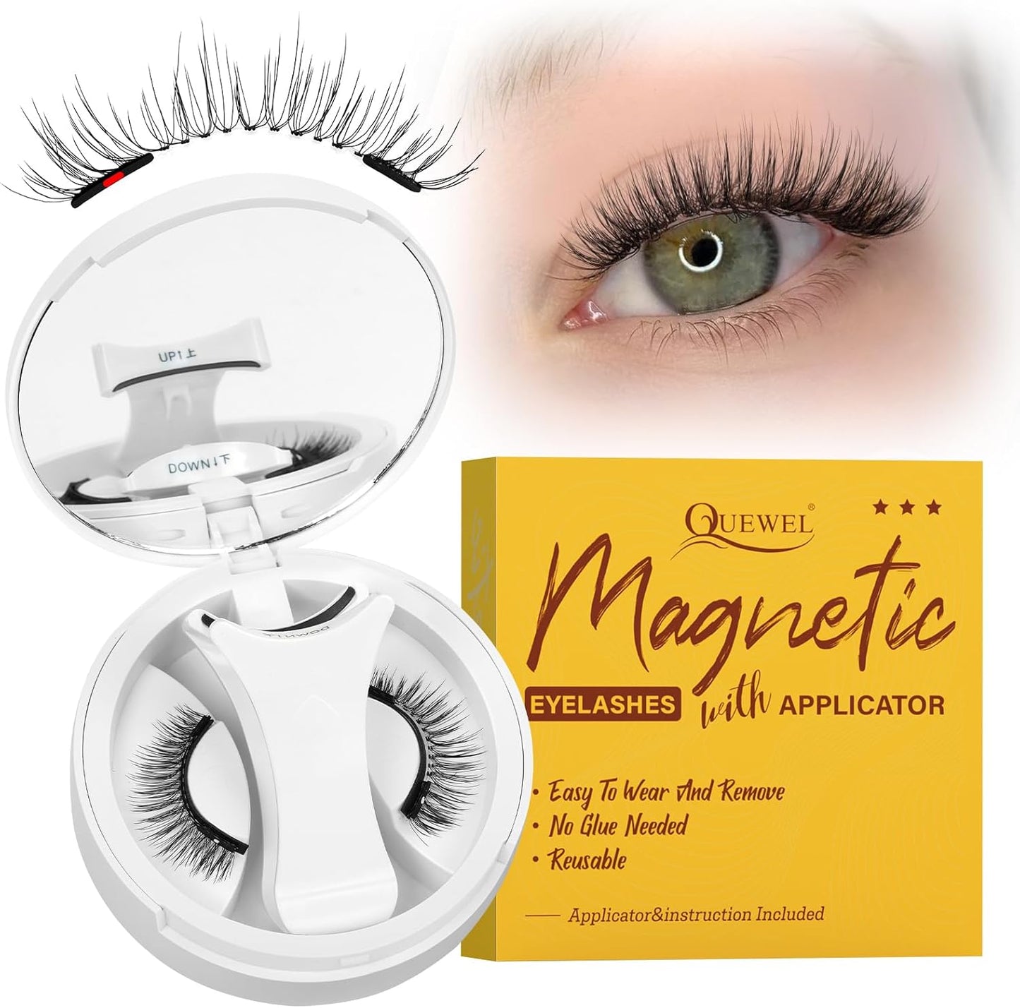 Voiakiu Faux Cils Magnétique, 3D Effet Naturel Réutilisables sans Colle.